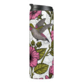 Hummingvogels en roze hibiscus bloemen thermosbeker (Geroteerd rechts)