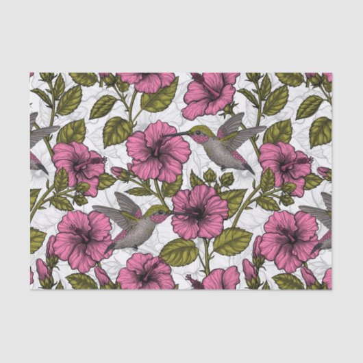 Hummingvogels en roze hibiscus bloemen tissuepapier (Voorkant)