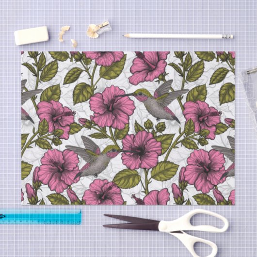 Hummingvogels en roze hibiscus bloemen tissuepapier (Craft)