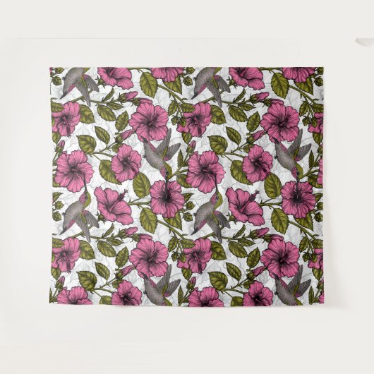 Hummingvogels en roze hibiscus bloemen wandkleed (Voorkant (horizontaal))