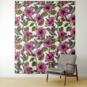 Hummingvogels en roze hibiscus bloemen wandkleed (In situ)