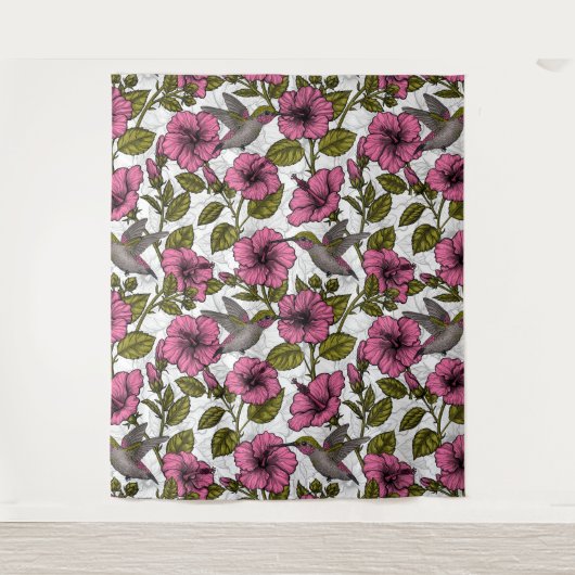 Hummingvogels en roze hibiscus bloemen wandkleed (Voorkant)