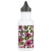 Hummingvogels en roze hibiscus bloemen waterfles (Links)