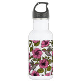 Hummingvogels en roze hibiscus bloemen waterfles (Voorkant)