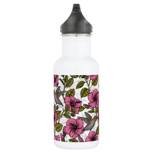 Hummingvogels en roze hibiscus bloemen waterfles (Rechts)