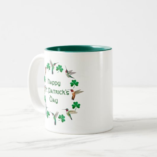 Hummingvogels en Shamrocks Happy St. Patrick's day Tweekleurige Koffiemok (Voorkant links)
