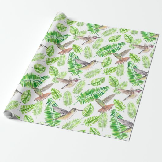 Hummingvogels en tropische bladeren cadeaupapier (Uitgerold)