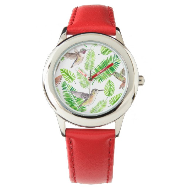 Hummingvogels en tropische bladeren horloge (Voorkant)