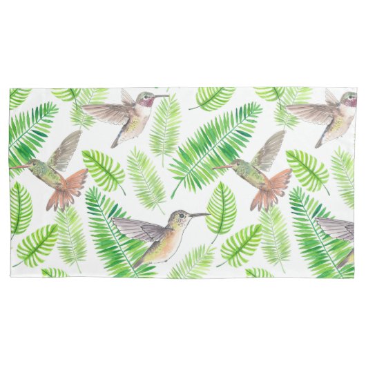 Hummingvogels en tropische bladeren kussensloop (Voorkant-Links)