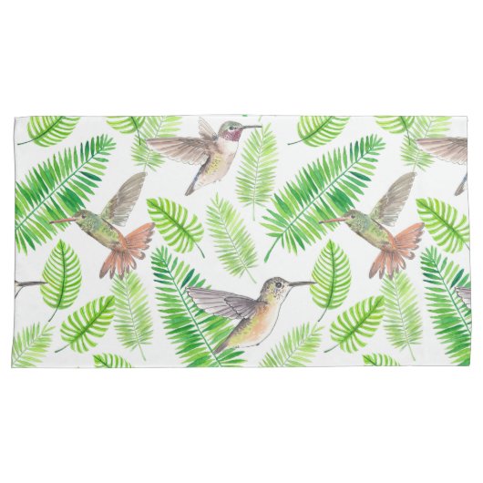 Hummingvogels en tropische bladeren kussensloop (Voorkant-Rechts)