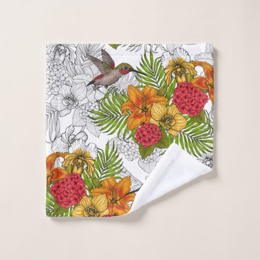 Hummingvogels en tropische bouquet bad handdoek (Wasdoekje)