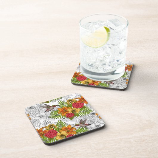 Hummingvogels en tropische bouquet bier onderzetter (Rechterzijde)