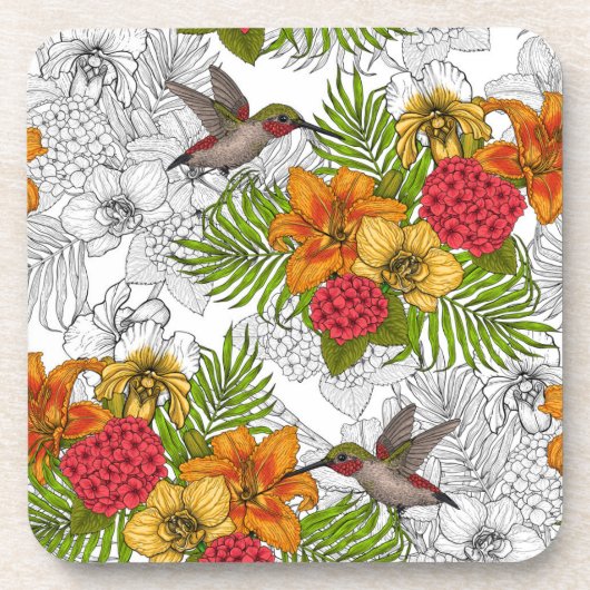 Hummingvogels en tropische bouquet bier onderzetter (Voorkant)