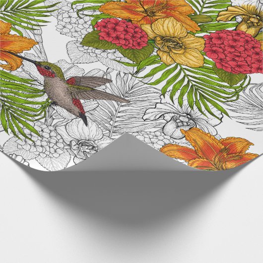 Hummingvogels en tropische bouquet cadeaupapier (Hoek)