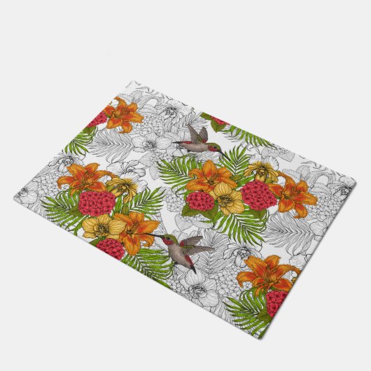 Hummingvogels en tropische bouquet deurmat (Schuin)