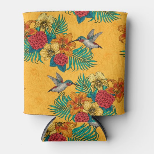 Hummingvogels en tropische bouquet, geel blikjeskoeler (Voorkant)