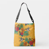 Hummingvogels en tropische bouquet, geel crossbody tas (Achterkant)