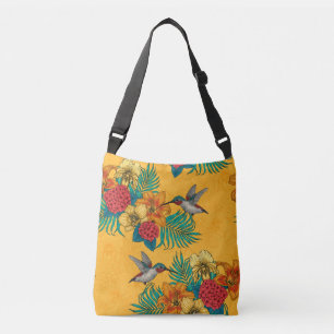 Hummingvogels en tropische bouquet, geel crossbody tas