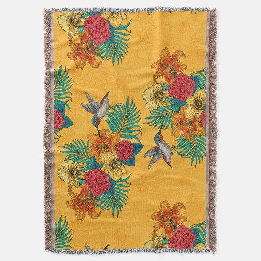 Hummingvogels en tropische bouquet, geel deken (Voorkant Verticaal)