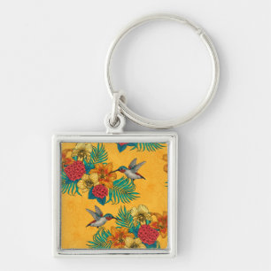 Hummingvogels en tropische bouquet, geel sleutelhanger