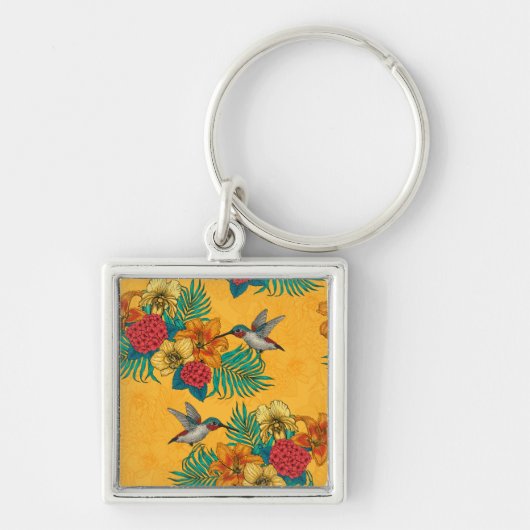 Hummingvogels en tropische bouquet, geel sleutelhanger (Voorkant)