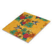 Hummingvogels en tropische bouquet, geel tegeltje (Zijkant)
