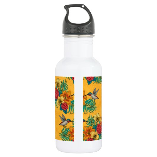 Hummingvogels en tropische bouquet, geel waterfles  (Achterkant)