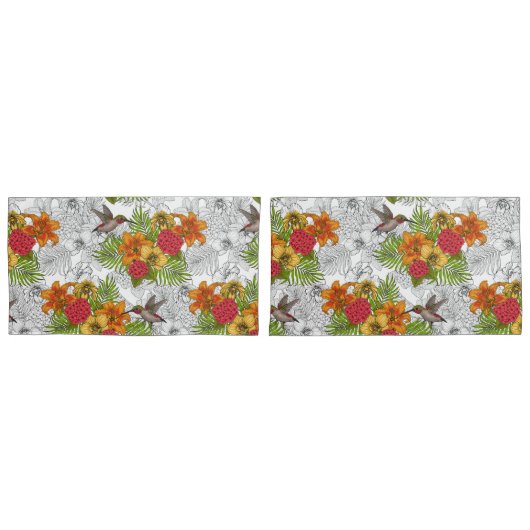 Hummingvogels en tropische bouquet kussensloop (Voorkant-Set)
