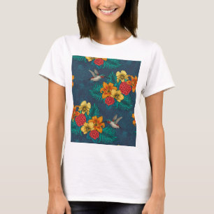 Hummingvogels en tropische bouquet op groen T-shir T-shirt