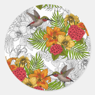 Hummingvogels en tropische bouquet ronde sticker