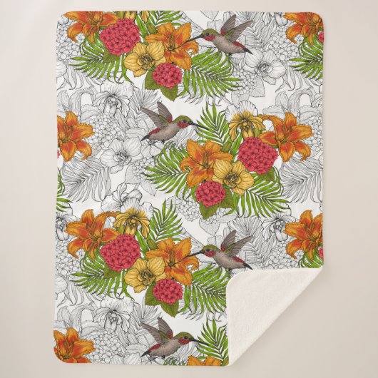 Hummingvogels en tropische bouquet sherpa deken (Voorkant)