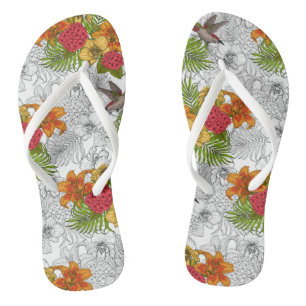 Hummingvogels en tropische bouquet teenslippers