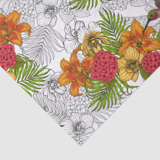 Hummingvogels en tropische bouquet tissuepapier (Detail)