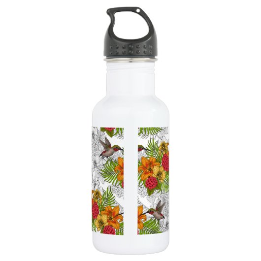 Hummingvogels en tropische bouquet waterfles (Achterkant)