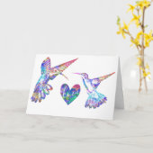 Hummingvogels en Waterverf Love Heart Wedding Kaart (Gele Bloem)