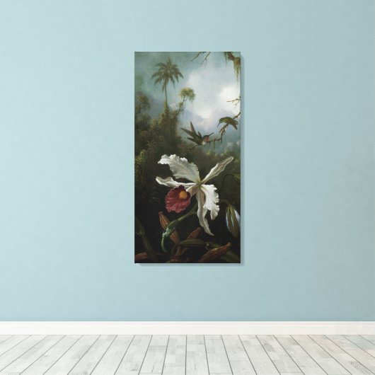 Hummingvogels en White Orchid van Martin J. Heade Canvas Afdruk (Insitu (Houten vloer))