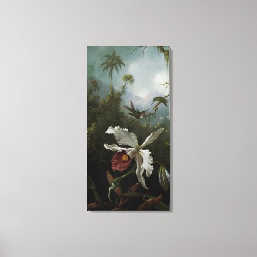 Hummingvogels en White Orchid van Martin J. Heade Canvas Afdruk (Voorkant)