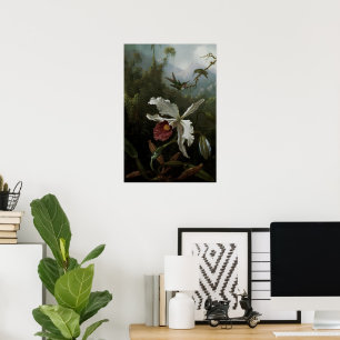 Hummingvogels en White Orchid van Martin J. Heade Poster