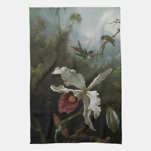Hummingvogels en White Orchid van Martin J. Heade Theedoek (Verticaal)