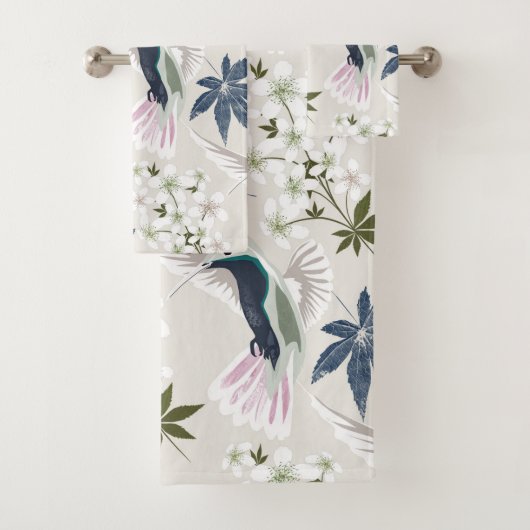Hummingvogels en witte bloemen. bad handdoek (Insitu)