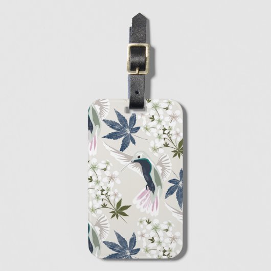 Hummingvogels en witte bloemen. bagagelabel (Voorkant (verticaal))