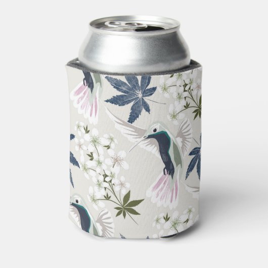 Hummingvogels en witte bloemen. blikjeskoeler (Blikje Achterkant)