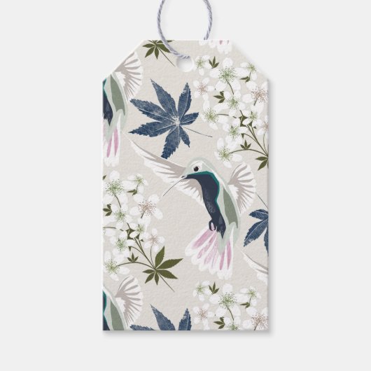 Hummingvogels en witte bloemen. cadeaulabel (Voorkant)