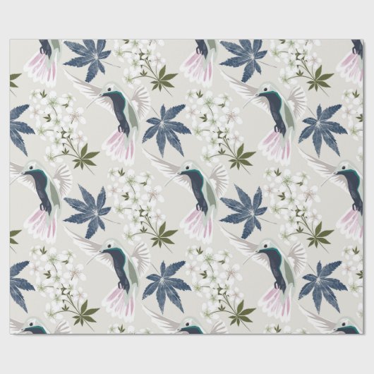 Hummingvogels en witte bloemen. cadeaupapier (Vlak)