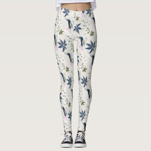 Hummingvogels en witte bloemen. leggings (Voorkant)