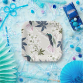 Hummingvogels en witte bloemen. papieren bordje (Feest)