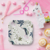 Hummingvogels en witte bloemen. papieren bordje (Feest)