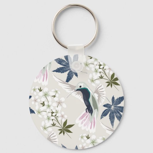 Hummingvogels en witte bloemen. sleutelhanger (Voorkant)