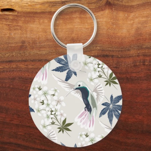 Hummingvogels en witte bloemen. sleutelhanger (Voorkant)