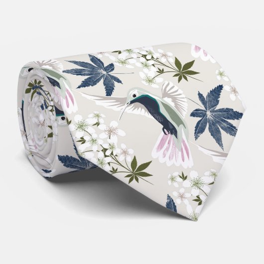 Hummingvogels en witte bloemen. stropdas (Opgerold)